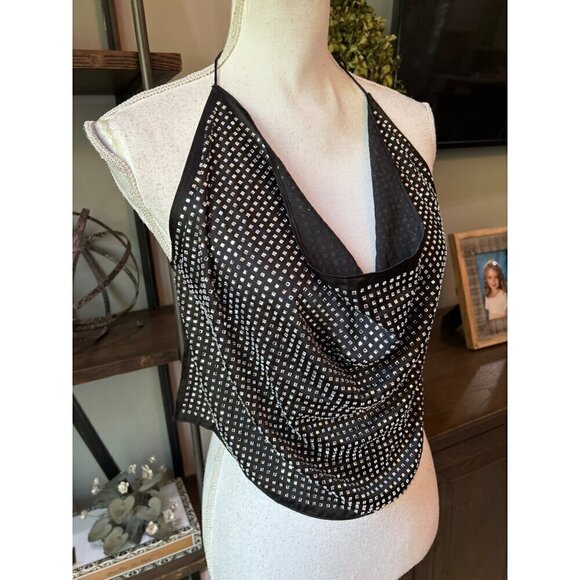 For Love & Lemons After Dark Halter Top Black Womens One Size - Picture 9 of 14